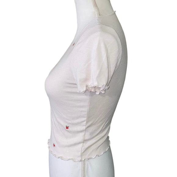 Wild Fable Women's Short Sleeve Crop Top Embroidered Rose White Size Small USED - Picture 2 of 7